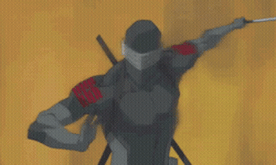 A Man In A Ninja Suit Is Holding A Sword And A Flashlight . GIF