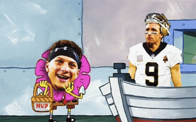 A Man In A Number 9 Jersey Stands Next To A Spongebob Character GIF