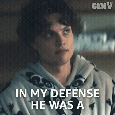 A Man In A Panda Sweatshirt Says " In My Defense He Was A " GIF