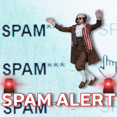 A Man In A Patriotic Costume Is Standing In Front Of A Screen That Says Spam Alert GIF