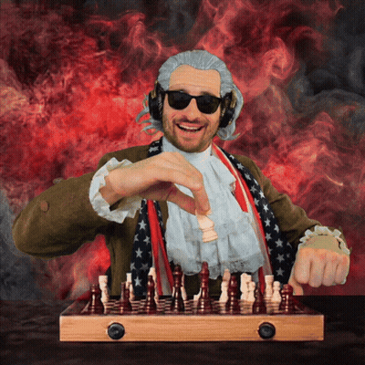 A Man In A Patriotic Costume Playing Chess GIF