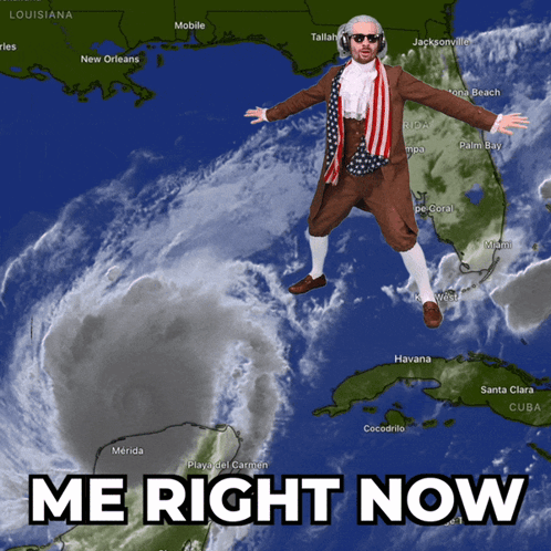 A Man In A Patriotic Outfit Is Flying Over A Map Of Louisiana And Florida GIF