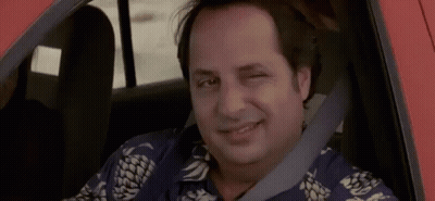 A Man In A Pineapple Shirt Is Sitting In A Car And Smiling . GIF
