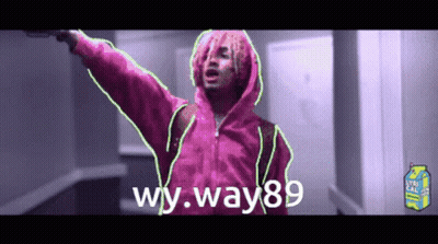 A Man In A Pink Hoodie Is Holding A Gun And Says Wy.way89 On The Bottom GIF