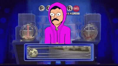 A Man In A Pink Hoodie Stands In Front Of A Screen That Says Lottery Ball GIF