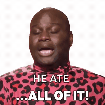 A Man In A Pink Leopard Print Shirt Says He Ate All Of It GIF