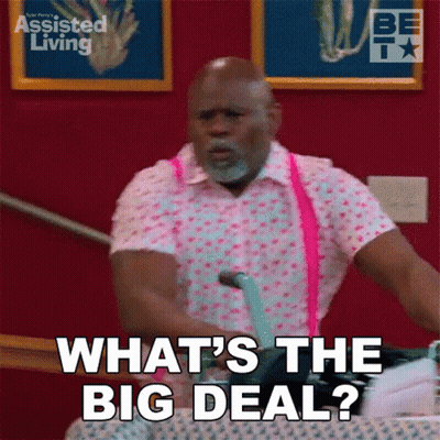 A Man In A Pink Shirt And Pink Suspenders Is Asking What 'S The Big Deal GIF