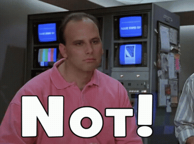 A Man In A Pink Shirt Has The Word Not Written On His Chest GIF