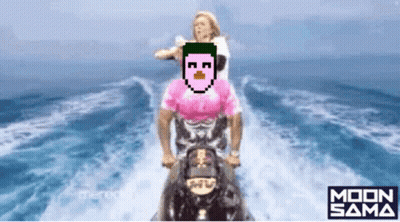 A Man In A Pink Shirt Is Riding A Jet Ski With A Woman In A Pink Shirt GIF