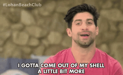 A Man In A Pink Shirt Is Saying I Gotta Come Out Of My Shell A Little Bit More GIF