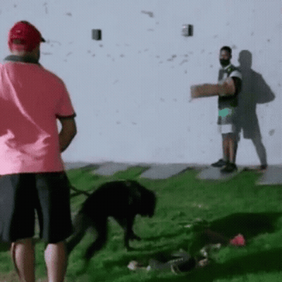 A Man In A Pink Shirt Is Standing Next To A Man In A Black Shirt GIF