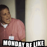 A Man In A Pink Shirt Is Standing Next To A Wall With The Words Monday Be Like GIF