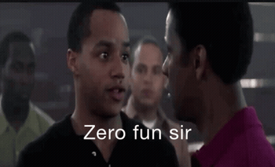 A Man In A Pink Shirt Is Talking To Another Man With The Words Zero Fun Sir Written Below Them GIF
