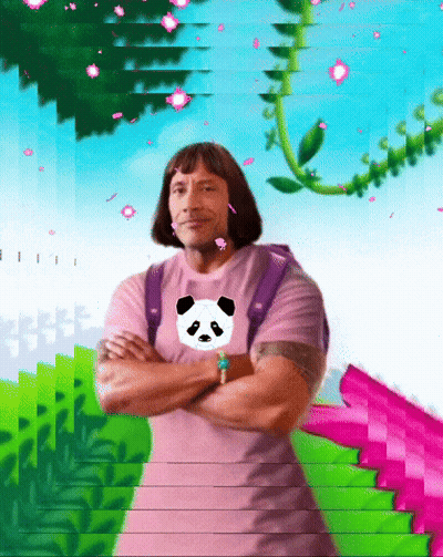 A Man In A Pink Shirt With A Panda Bear On It GIF