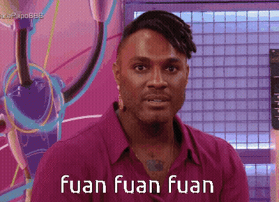 A Man In A Pink Shirt With The Words Fuan Fuan Fuan GIF