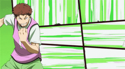 A Man In A Pink Vest Is Standing In Front Of A Green Wall . GIF