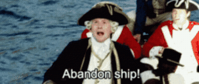 A Man In A Pirate Costume Is Shouting Abandon Ship GIF