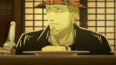 A Man In A Plaid Hat Sits At A Table With A Plate Of Food And A Bottle GIF