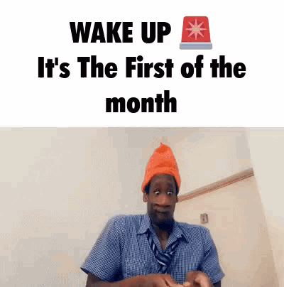 A Man In A Plaid Shirt And Tie Is Making A Funny Face While Wearing An Orange Hat . GIF