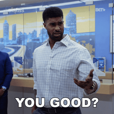 A Man In A Plaid Shirt Is Asking If He Is Good GIF