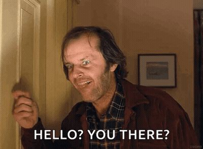 A Man In A Plaid Shirt Is Knocking On A Door And Asking " Hello You There " GIF
