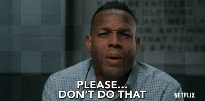 A Man In A Plaid Shirt Is Making A Funny Face And Says `` Please ... Don 'T Do That '' . GIF