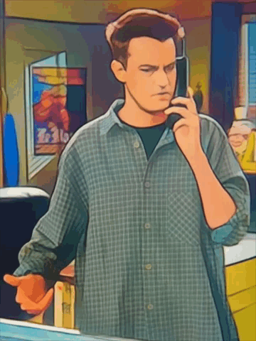 A Man In A Plaid Shirt Is Talking On A Phone GIF
