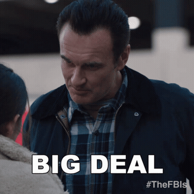 a man in a plaid shirt is talking to a woman and the words big deal are above him