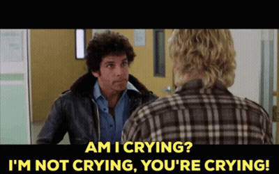 A Man In A Plaid Shirt Says " Am I Crying " While Talking To Another Man In A Leather Jacket GIF