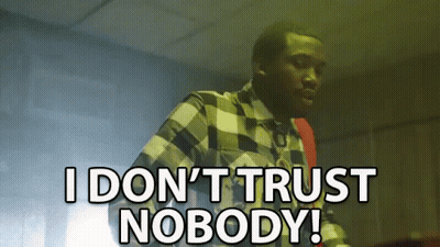 A Man In A Plaid Shirt Says " I Don T Trust Nobody " GIF