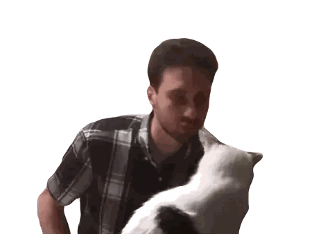 A Man In A Plaid Shirt Stands Next To A Cat Sticker