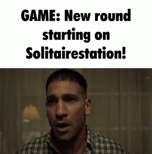 A Man In A Plaid Shirt With A Surprised Look On His Face With The Words Game New Round Starting On Solitairestation GIF