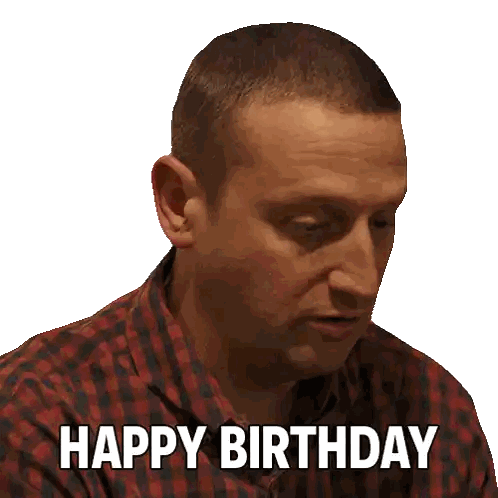 A Man In A Plaid Shirt With The Words Happy Birthday Below Him Sticker