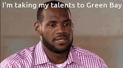 A Man In A Plaid Shirt With The Words I 'M Taking My Talents To Green Bay GIF