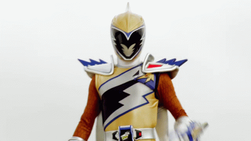 A Man In A Power Ranger Costume With A Blue Belt GIF