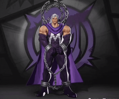 A Man In A Purple Cape And Chains Stands In Front Of A Purple Star GIF