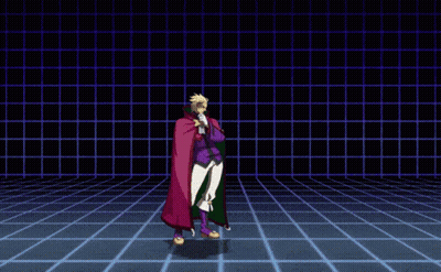 A Man In A Purple Cape Is Standing In Front Of A Blue Grid GIF
