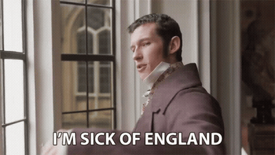 A Man In A Purple Coat Is Standing Next To A Window And Saying `` I 'M Sick Of England '' GIF