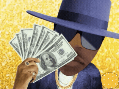 A Man In A Purple Hat Is Holding A Fan Of Money GIF