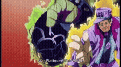 A Man In A Purple Hat Is Standing Next To A Green And Yellow Object . GIF