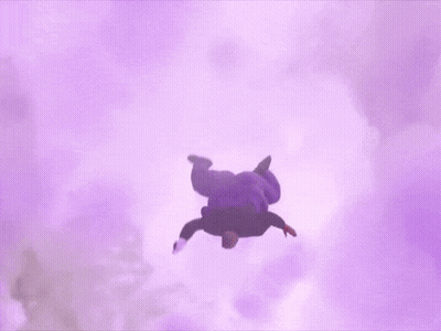 A Man In A Purple Hoodie Is Doing A Handstand In The Air In A Cloudy Sky . GIF