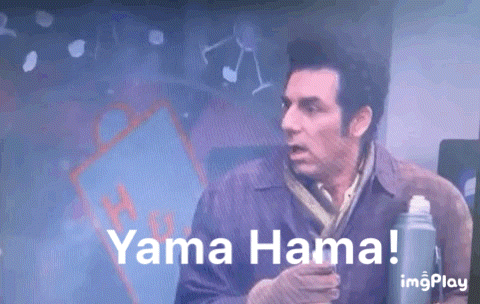 A Man In A Purple Jacket Is Holding A Thermos And Says Yama Hama GIF