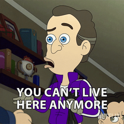 A Man In A Purple Jacket Says You Can 'T Live Here Anymore GIF