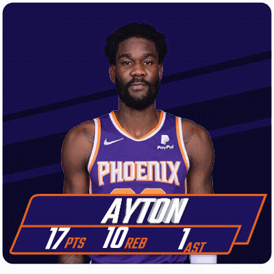 A Man In A Purple Phoenix Jersey Has 17 Points And 10 Rebounds GIF