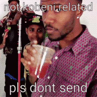A Man In A Purple Shirt Is Drinking From A Plastic Cup With A Caption That Says Not Kobeni Related Pls Dont Send GIF