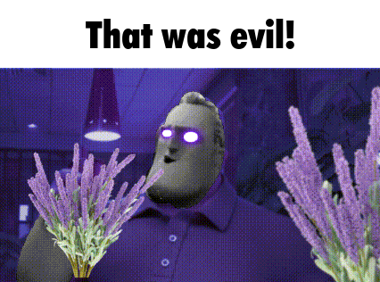 A Man In A Purple Shirt Is Holding A Bouquet Of Purple Flowers And Says That Was Evil . GIF