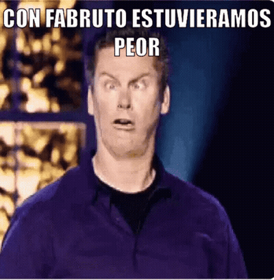 A Man In A Purple Shirt Is Making A Funny Face With The Words Con Fabruto Estuvieramos Peor GIF