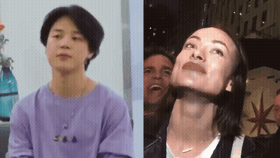 A Man In A Purple Shirt Is Next To A Woman In A White Shirt GIF