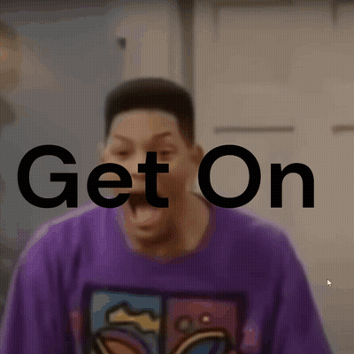 A Man In A Purple Shirt Is Screaming With The Words Get On Written Above Him GIF