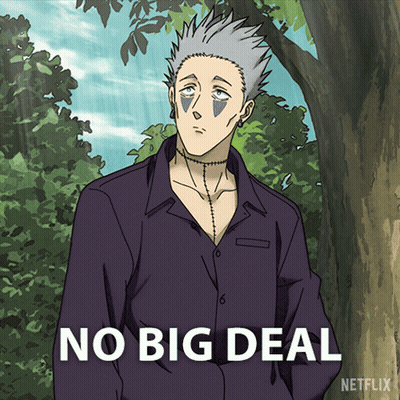 A Man In A Purple Shirt Is Standing Next To A Tree With The Words " No Big Deal " Written On The Bottom GIF